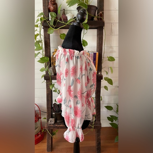 Peasant White and Pink Floral On or Off The Shoulder Blouse - Picture 12 of 17